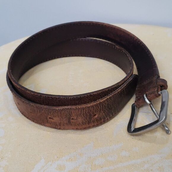Genuine Leather Belt Mens 38 Distressed Brown Silver Buckle - Picture 2 of 8